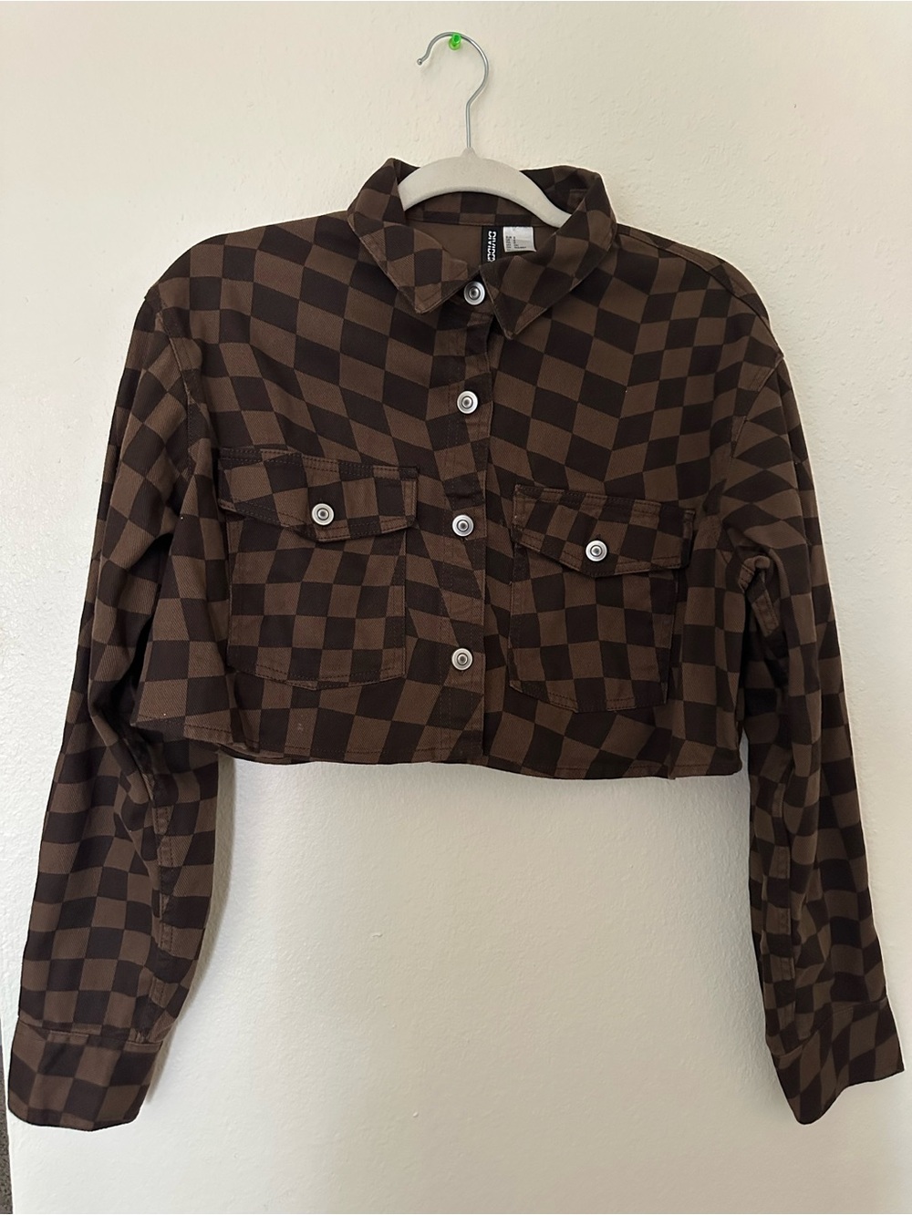 H&M Cropped Checkerboard Jacket - Brown